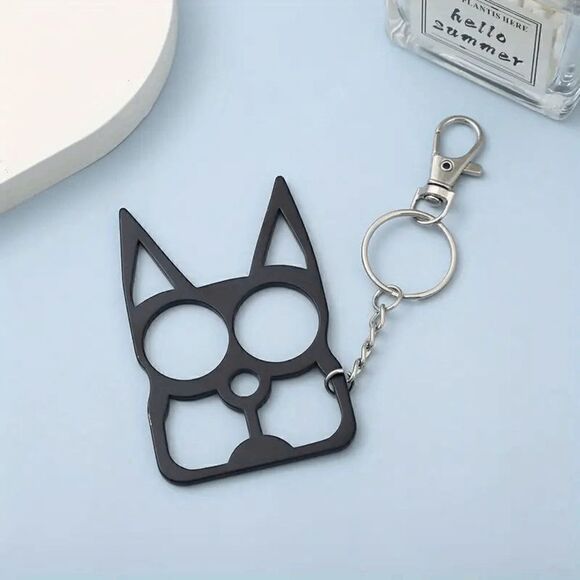 Black Cat-Shaped Security Multifunctional Stainless Steel Keychain Key Ring - Picture 1 of 5